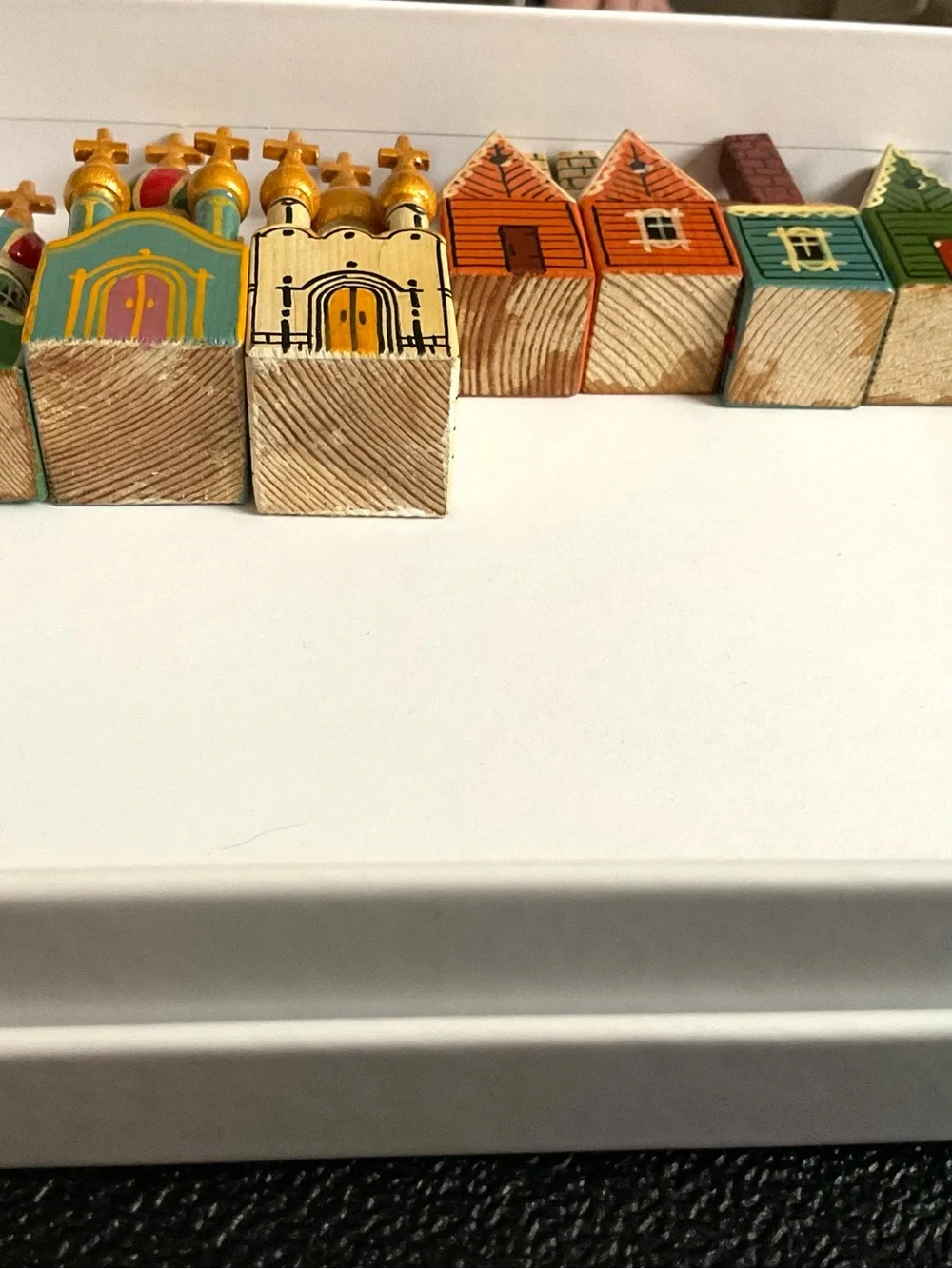 10 pc. Incredible Vintage Hand Painted Wood Russian Churches & Village Folk Art